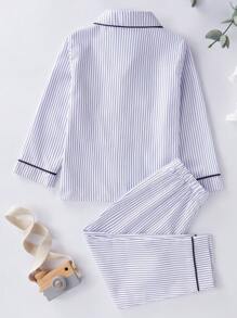 SHEIN 2 Peças Conjunto de Pijama de Calça e Camisa de Manga Longa com Listras Contrastantes para Menino Pequeno, Conjunto Casual de Casa