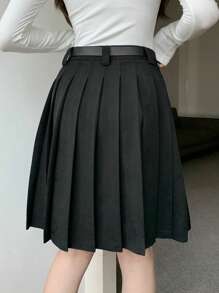 DAZY Women's Solid Color A-Line Pleated Skirt, Casual & Collegiate Style