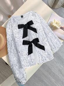 SHEIN LUNE 2024 Autumn Winter New MIU Style Sequin Bow Sweet Jacket Outerwear For Women Party Outfits For Women