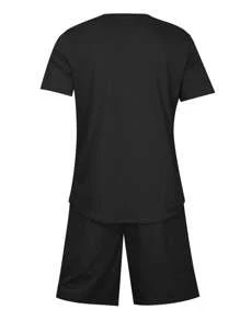 GymBeat Men's Graphic Print Round Neck Short Sleeve T-Shirt And Shorts 2 Pieces Casual Sports Outfit Gym Set Workout Set - Black - View 2