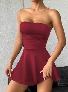 Flirla Petite Leopard Print Sexy Strapless Short Layered Cake Dress - Burgundy - View 5