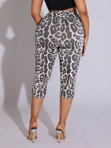 BamGleam High Elasticity Leopard Print Waist Ruched Design Mid-Length Casual Leggings - Multicolor - View 2