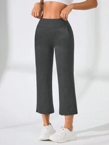 Gameset SHEIN Sport Women's Solid Color Pocket Minimalist Leggings, Casual Daily Wear - Grey - View 1