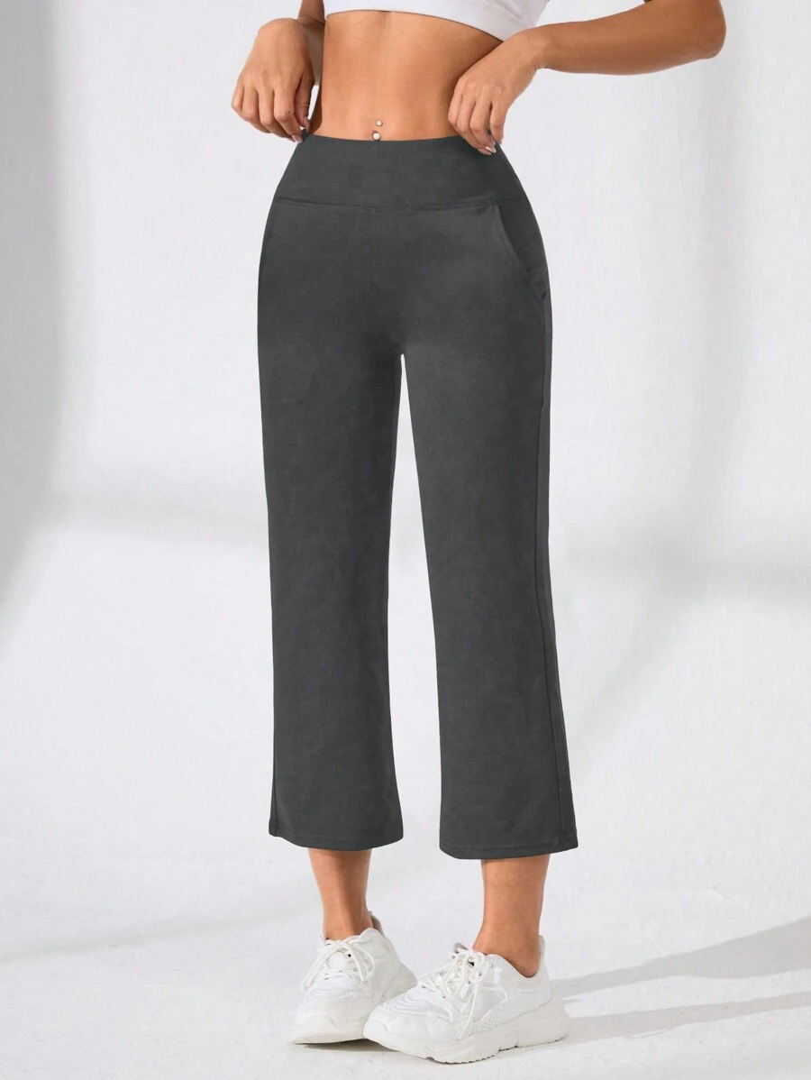 Gameset SHEIN Sport Women's Solid Color Pocket Minimalist Leggings, Casual Daily Wear - Grey - View 1