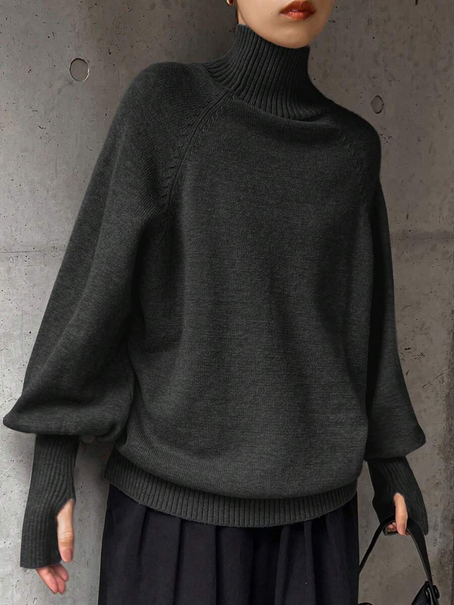 FRIFUL Women's Classic Solid Color Turtleneck Raglan Sleeve Casual Sweater, Autumn/Winter,Fall Women Clothes