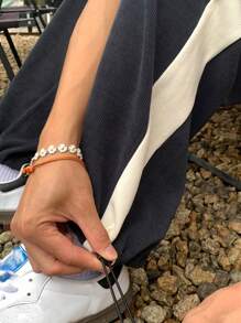 Manfinity Dauomo Men's Casual Solid Color Patchwork Drawstring Sweatpants - Navy Blue - View 5