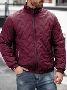 Manfinity Homme Plus Size Men's Casual Solid Color Stand Collar Winter Jacket
