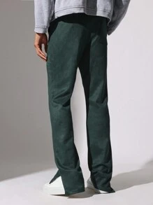 SUMWON Flare Fit Jogger Pants Suedette Split Hem Athletic Loungewear Relaxed Wide Leg Sports Tracksuit Bottoms Athleisure Streetwear Winter Fall Training - Green - View 5