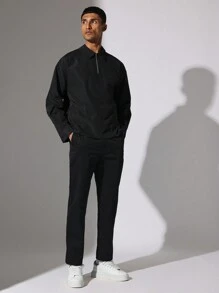 SUMWON Regular Fit Half-Zip Long Sleeve Nylon Shirt - Black - View 4