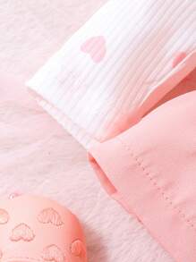 SHEIN 1 bộ đồ liền thân tay dài in họa tiết trái tim sọc caro cho bé gái + băng đô - Hồng - Xem 7