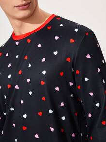 Heart Pattern Men's Crew Neck Long Sleeve Sweatshirt And Pants Pajamas Set - Black - View 7