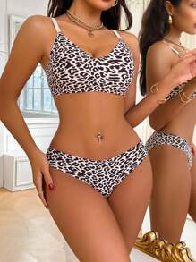 2pcs/Set Casual Leopard Print Seamless Undergarment Set - Multicolor - View 5