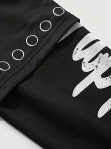 ROMWE MEN Street Life Set da 2 pezzi, felpa con cappuccio da uomo con stampa vintage di lettere inglesi