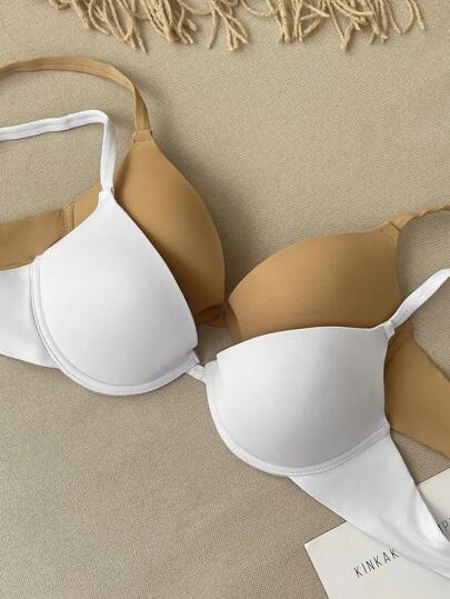 2pcs Women's Solid Color Simple Wire-Free Bras