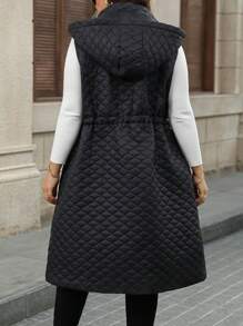 SHEIN LUNE Plus Size Women Long Sleeveless Zip-Up Jacket, Winter Thanksgiving Outfit Women New Years Women Outfit Winter Dresses Winter Clothes Women Rave Outfits
