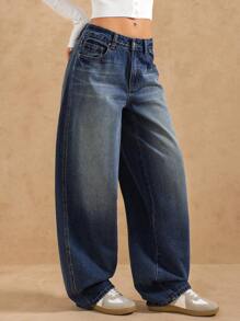 Forever 21 Women's Distressed Washed Low Rise Loose Fit Jeans - Blue - View 1