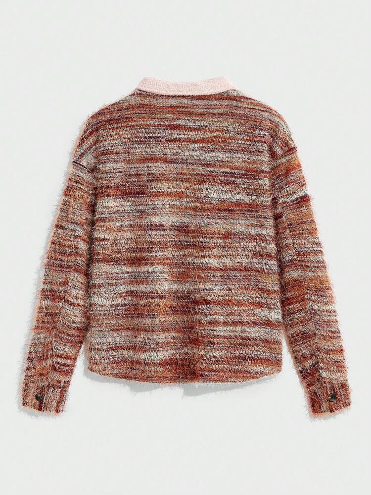 メンズ ニット ストライプ 襟付き カーディガン 長袖 カジュアルシャツ、秋や日常着に適しています