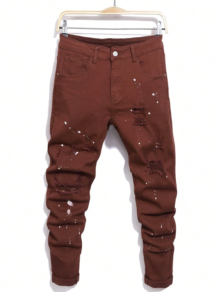 Manfinity LEGND Men's Pocket Distressed Skinny Casual Jeans - Burgundy - View 1