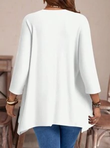 EMERY ROSE Camiseta holgada de mujer con cuello redondo y bajo asimétrico, manga 3/4, talla grande, otoño/invierno