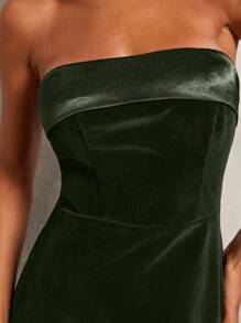 Glamine Đầm nhung mini không dây thanh lịch ôm vừa vặn dành cho nữ, ấm áp - xanh quân đội - Xem 4