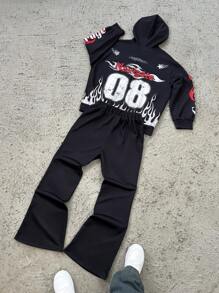 SHEIN 2pcs Teenager/Boy Casual Hooded Sweatshirt & Sweatpants Set - Multicolor - View 2