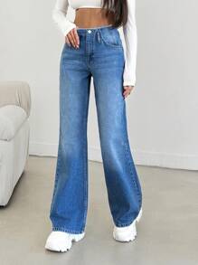 EURMUSE Women's Front Button Pocket Simple Denim Casual Pants, Everyday Casual Wear - Medium Wash - View 7