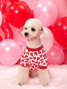 PETSIN Valentine's Day Heart Print Pet Four Leg Bodysuit