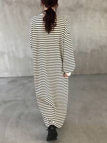 FRIFUL 女士休闲条纹长裙，秋季