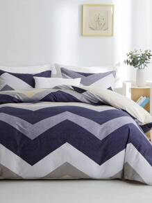 3件套蓝色几何简约学生风柔软哑光被套枕套套装，床上用品套装，柔软亲肤被套套装，适用于单人床、双人床、大号床、特大号床，四季皆宜，家居装饰礼品，可机洗 - 彩色 - 查看 2