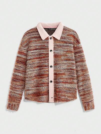 AKNOTIC Party Cárdigan de punto con cuello vuelto y rayas para hombre, manga larga, camisa casual adecuada para otoño y uso diario