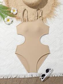 SHEIN Tween Girl Solid Color One-Piece Swimsuit, Suitable For Summer, Beach, Vacation, Swimming Pool