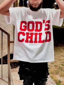 Men's Casual Loose Letter Print Round Neck Short Sleeve T-Shirt - White - View 2