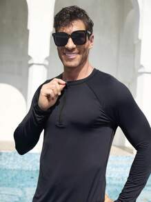 Manfinity KASUA Men's Plain Insert Sleeve Surf T-Shirt Athletic Workout Shirt, Men Swim Shirt, Mesh Men Top, Men S Rash Guard Shirt, Long Sleeve Swim Shirt