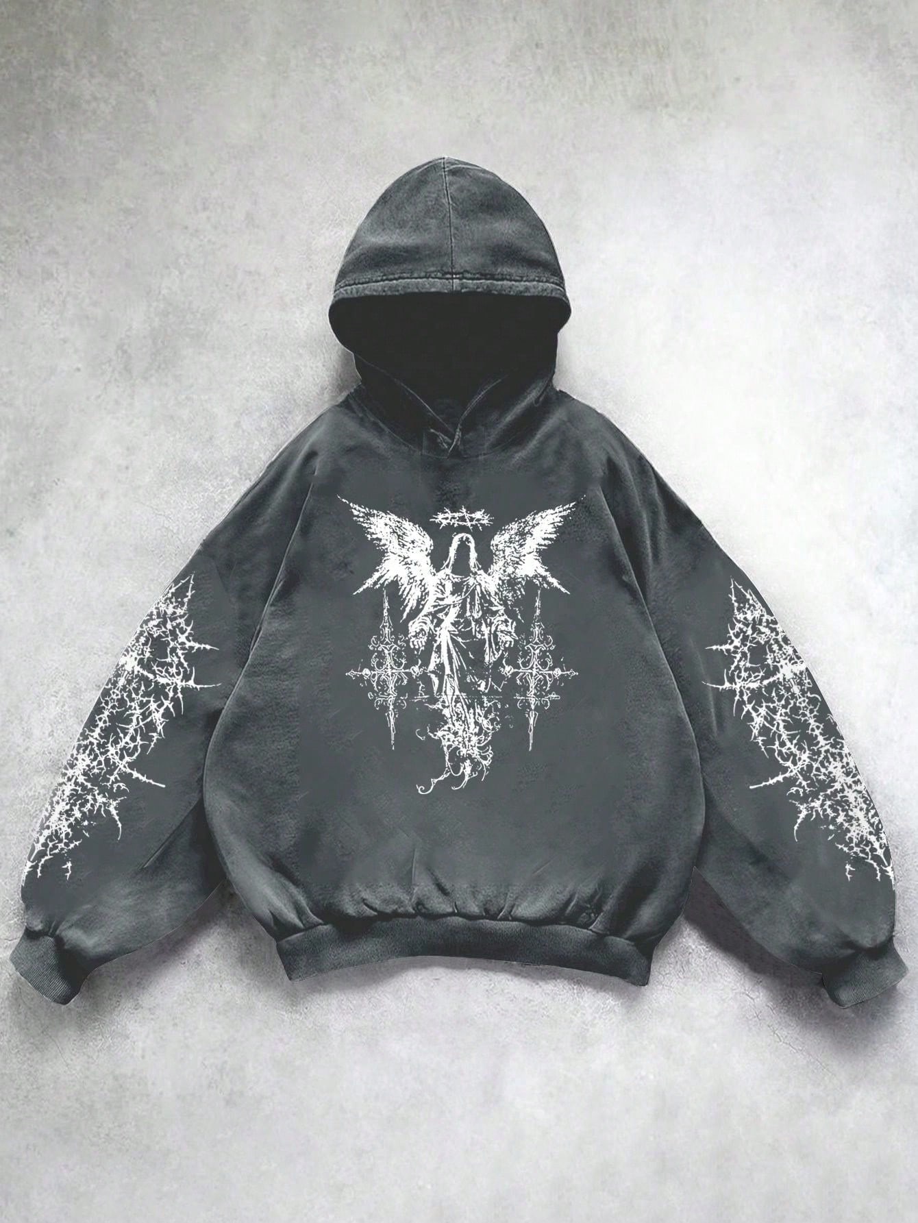 Manfinity Dauomo Plus Size Men Vintage Print Hooded Sweatshirt, Casual For Autumn/Winter