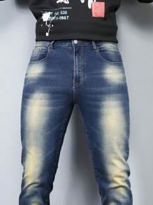 Manfinity Homme 大码男式口袋紧身休闲百搭牛仔裤 - 藍色 - 查看 8