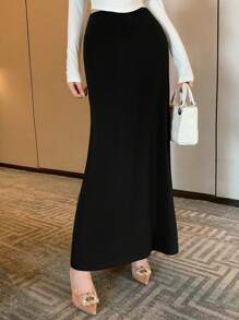 DAZY 女士灰色超长修身微宽松半身裙 秋季半身裙