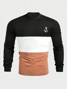 Manfinity RelaxMax Casual Men's Colorblock Anchor Print T-Shirt, Autumn - Black - View 5