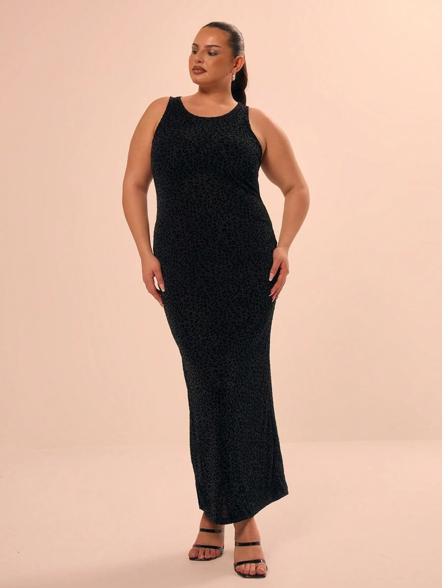 MUSERA Plus Size Leopard Print Sleeveless Maxi Dress,Black,Summer,Elegant,Formal,Dinner,Evening,Curve Dresses,Flowy Long Dress,Holiday,Prom,Graduation - Grey - View 1