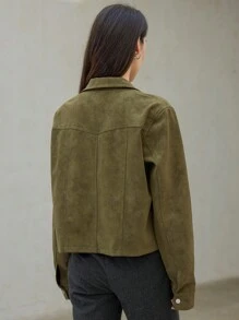 Dazy-Less Kurze anliegende PU-Lederjacke für Frauen, Herbstkleidung