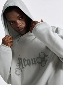 NEON BLANC 男士街头时尚灰色字母印花针织长袖连帽衫，适合秋冬 - 灰色 - 查看 4