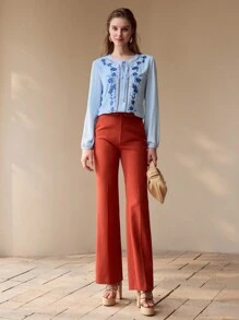MOTF PREMIUM FLORAL EMBROIDERY TIE NECK BLOUSE,SPRING/SUMMER