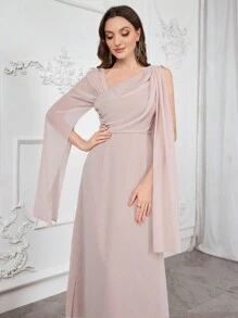 Modelyn Women's Solid Color Mesh Contrast Sleeveless Simple Long Dress Long Evening Dresses