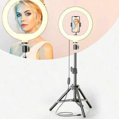 Teckwe 自拍环形灯、三脚架手机支架摄影环形灯圆形补光灯 LED 彩灯直播 3 种色温可调 10 英寸和 120 个灯珠 圣诞礼物、秋冬季假期必备品露营度假必需品度假配件、露营用品