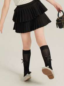 DAZY Young Girl Casual Versatile Simple Solid Pleated Skirt,Girls Summer Outfits - Black - View 1