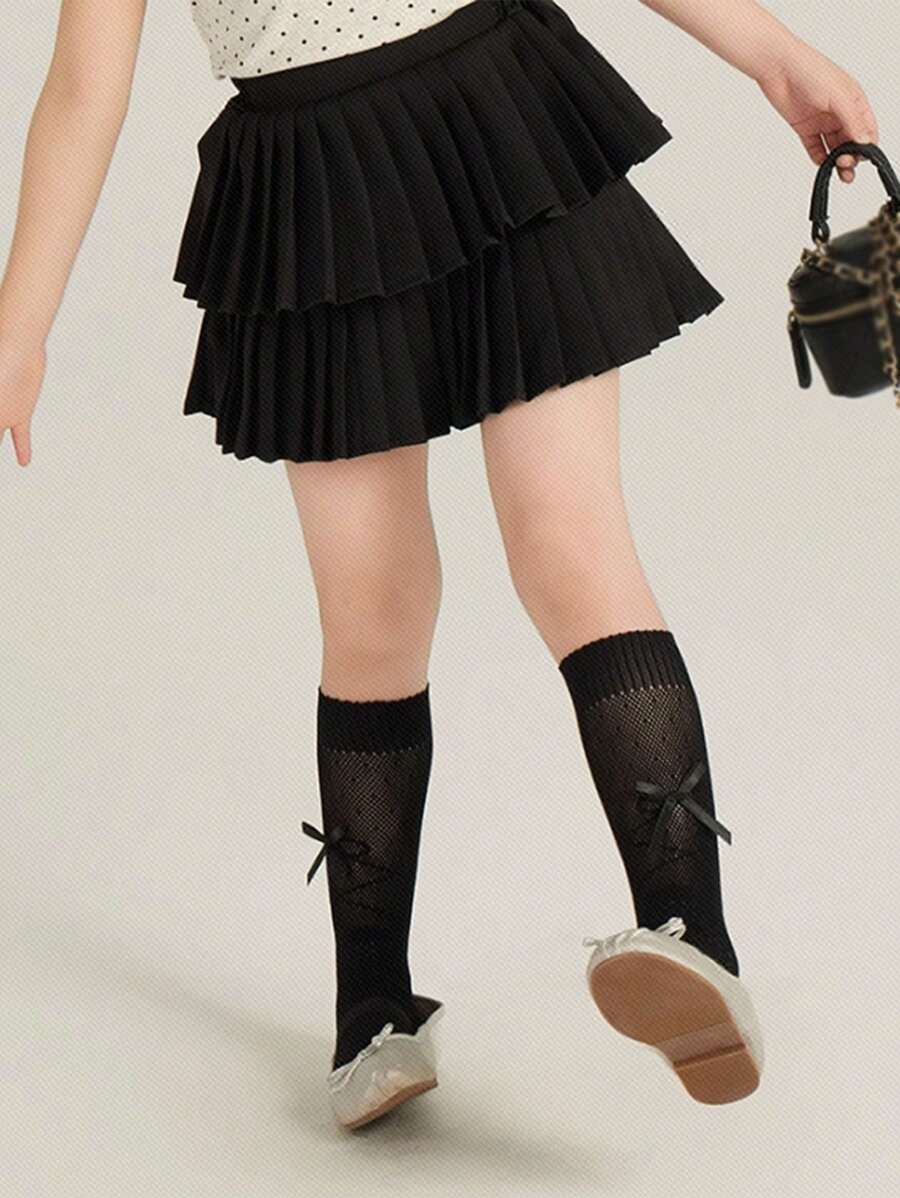 DAZY Young Girl Casual Versatile Simple Solid Pleated Skirt,Girls Summer Outfits - Black - View 1