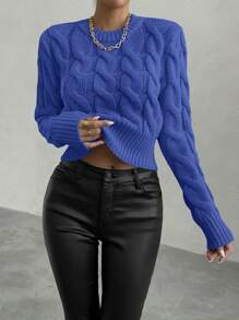 Chiquease Plain Color Pullover Sweater, Simple And Fashionable, Casual For Everyday Wear Knit Pullover Fall Winter Sweater - Royal Blue - View 4