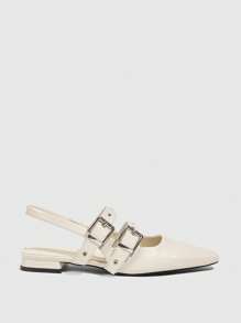 CUCCOO GRLICON 女士时尚百搭尖头扣平底鞋 - 米色 - 查看 2