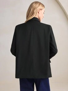 BizChic Blazer informal de mujer de doble capa con solapa a cuadros y parches, conjunto de ropa de mujer de otoño con aislamiento térmico