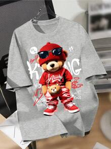 Teen Boy Casual Minimalist Round Neck Short Sleeve T-Shirt, Suitable For Summer - Light Grey - View 1