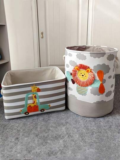 1PC Cute Cartoon Wild Animals Foldable Fabric Laundry Basket Toy Storage Box Rectangular Hamper Organizer For Bathroom Laundry Bedroom